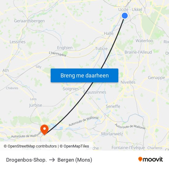 Drogenbos-Shop. to Bergen (Mons) map