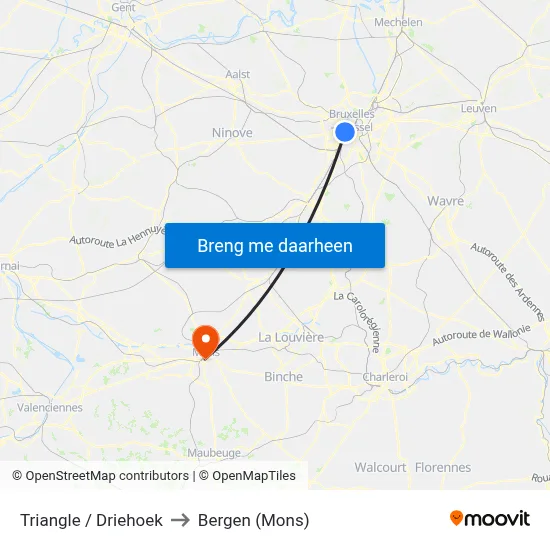 Triangle / Driehoek to Bergen (Mons) map