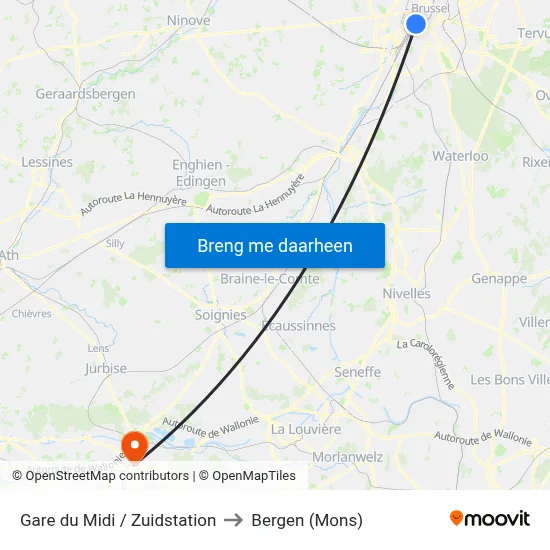 Gare du Midi / Zuidstation to Bergen (Mons) map