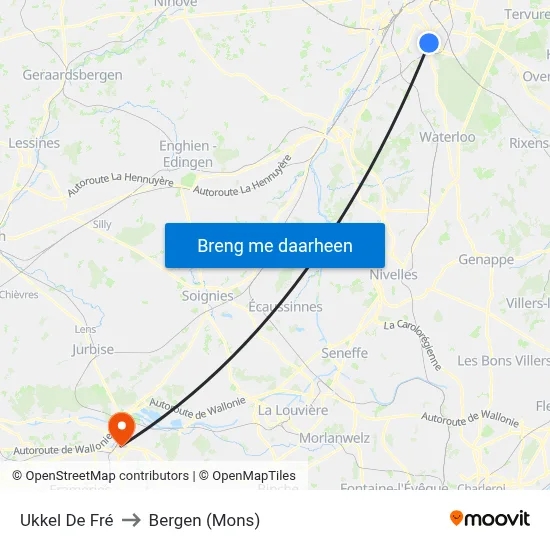 Ukkel De Fré to Bergen (Mons) map