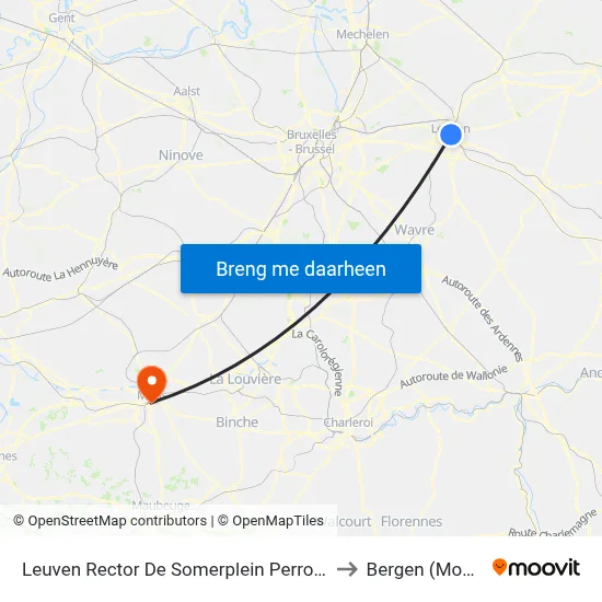 Leuven Rector De Somerplein Perron B to Bergen (Mons) map