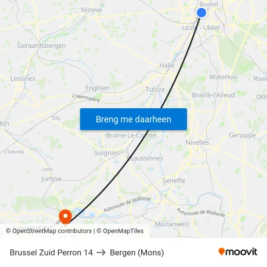 Brussel Zuid Perron 14 to Bergen (Mons) map