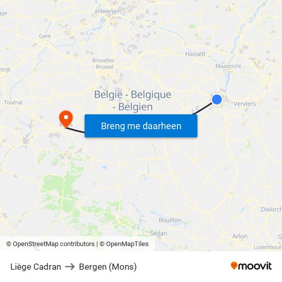 Liège Cadran to Bergen (Mons) map