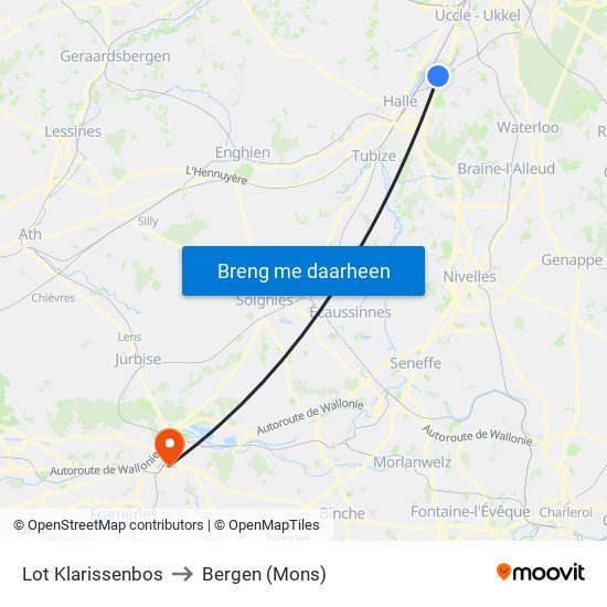 Lot Klarissenbos to Bergen (Mons) map