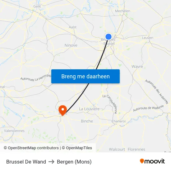 Brussel De Wand to Bergen (Mons) map