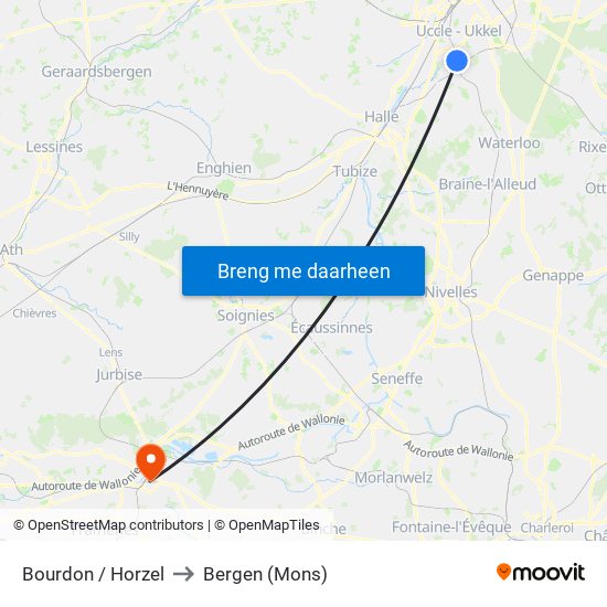 Bourdon / Horzel to Bergen (Mons) map