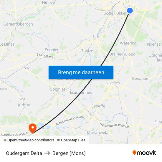 Oudergem Delta to Bergen (Mons) map