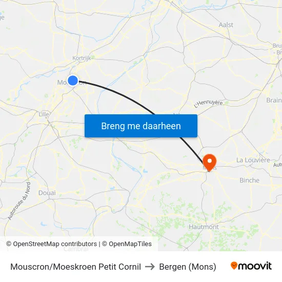 Mouscron/Moeskroen Petit Cornil to Bergen (Mons) map