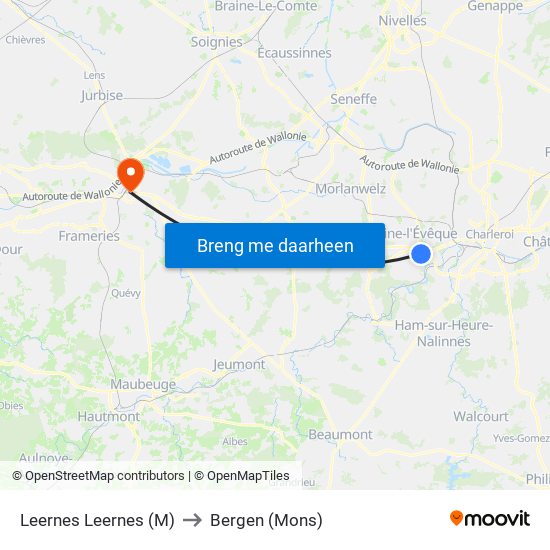 Leernes Leernes (M) to Bergen (Mons) map