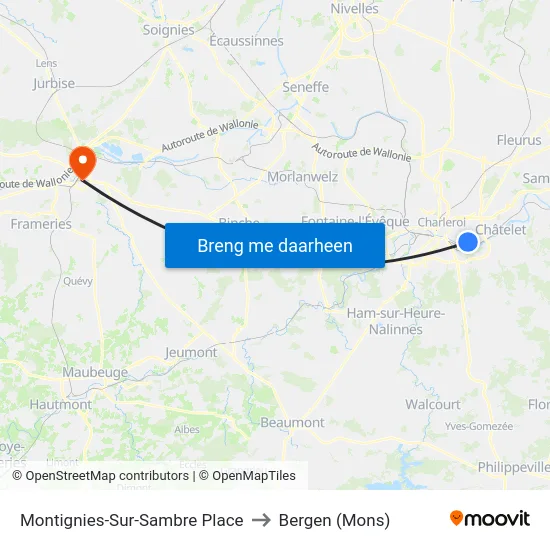 Montignies-Sur-Sambre Place to Bergen (Mons) map