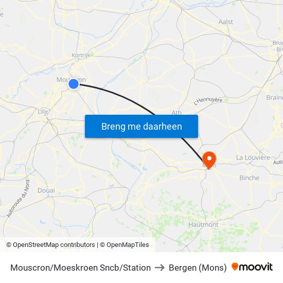 Mouscron/Moeskroen Sncb/Station to Bergen (Mons) map