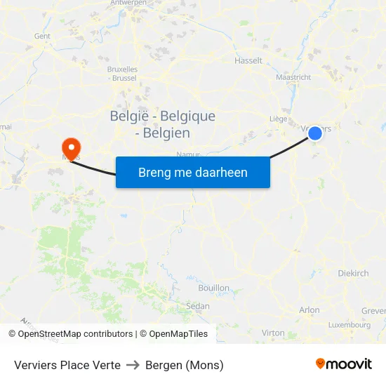 Verviers Place Verte to Bergen (Mons) map