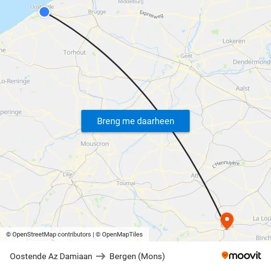 Oostende Az Damiaan to Bergen (Mons) map