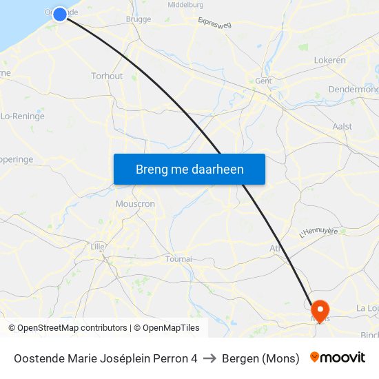 Oostende Marie Joséplein Perron 4 to Bergen (Mons) map
