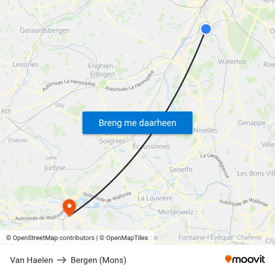 Van Haelen to Bergen (Mons) map