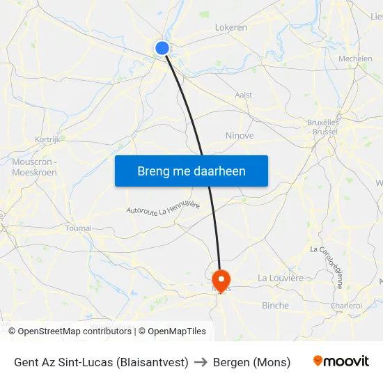 Gent Az Sint-Lucas (Blaisantvest) to Bergen (Mons) map