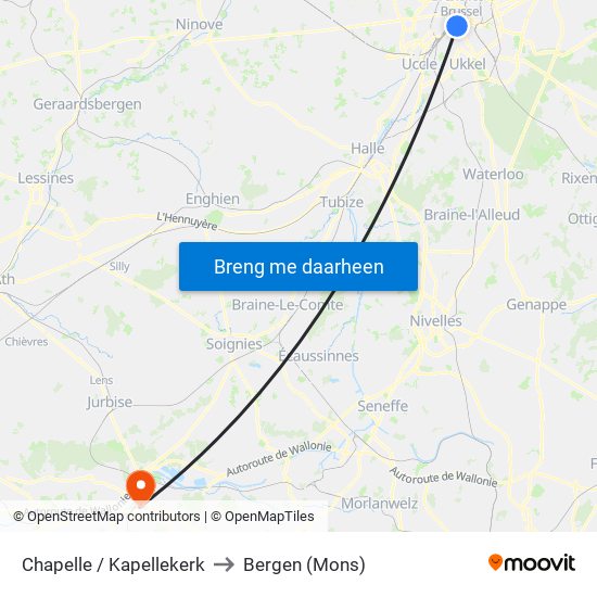 Chapelle / Kapellekerk to Bergen (Mons) map