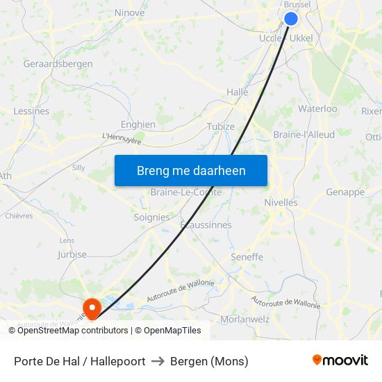 Porte De Hal / Hallepoort to Bergen (Mons) map
