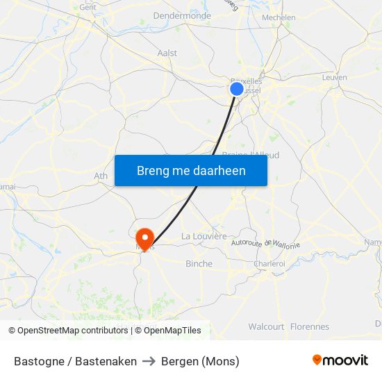 Bastogne / Bastenaken to Bergen (Mons) map