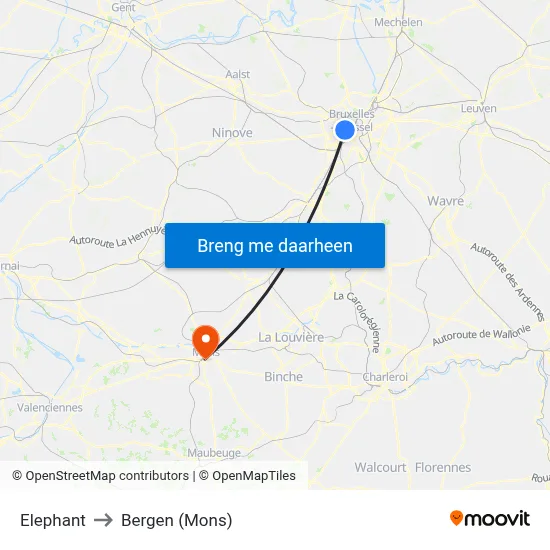 Elephant to Bergen (Mons) map