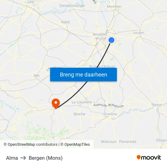 Alma to Bergen (Mons) map