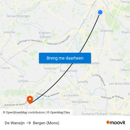 De Wansijn to Bergen (Mons) map