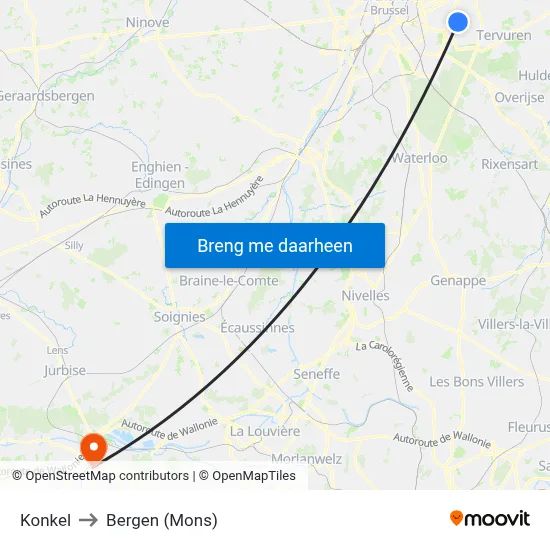 Konkel to Bergen (Mons) map
