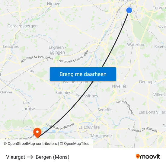 Vleurgat to Bergen (Mons) map