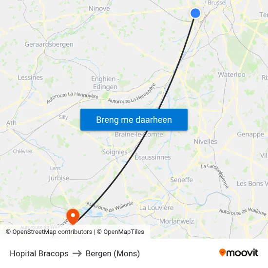 Hopital Bracops to Bergen (Mons) map