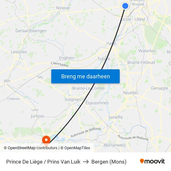 Prince De Liège / Prins Van Luik to Bergen (Mons) map