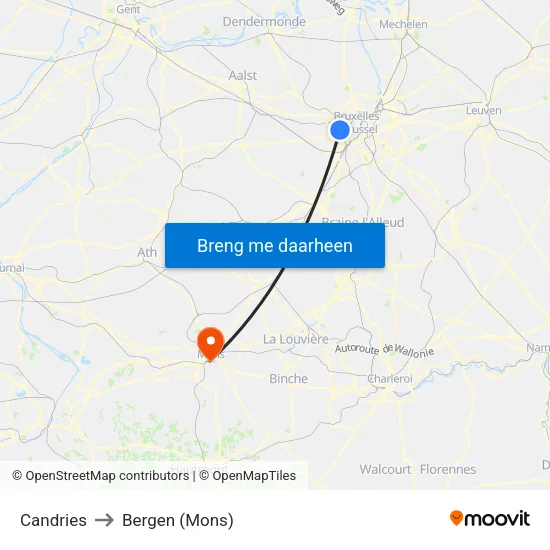 Candries to Bergen (Mons) map