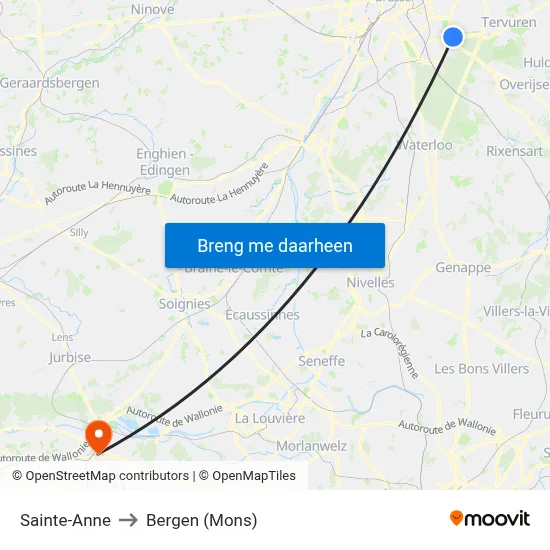 Sainte-Anne to Bergen (Mons) map