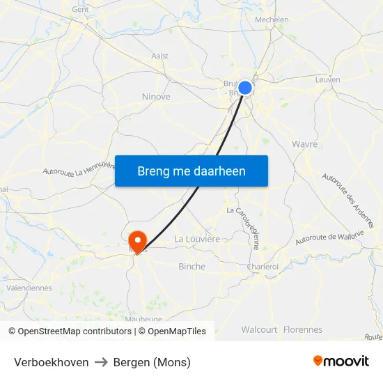 Verboekhoven to Bergen (Mons) map