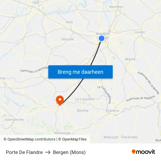 Porte De Flandre to Bergen (Mons) map