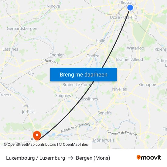 Luxembourg / Luxemburg to Bergen (Mons) map
