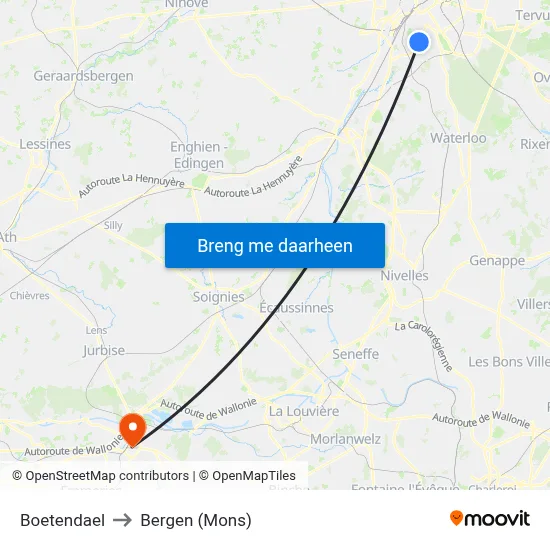 Boetendael to Bergen (Mons) map