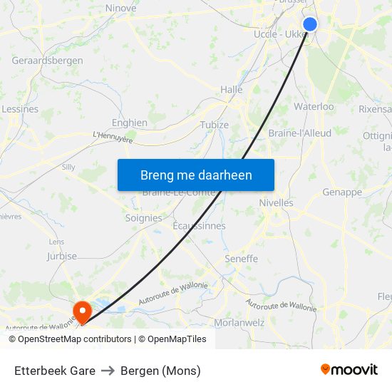 Etterbeek Gare to Bergen (Mons) map