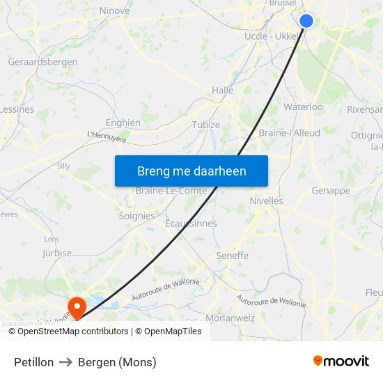 Petillon to Bergen (Mons) map