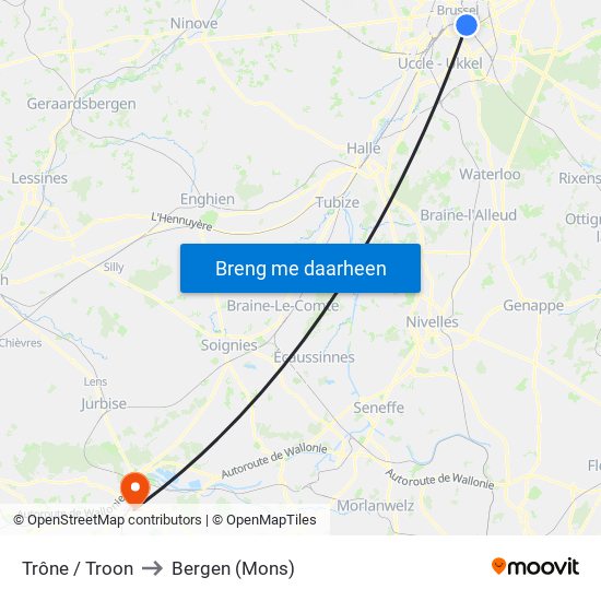 Trône / Troon to Bergen (Mons) map