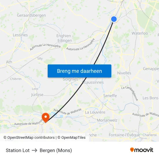 Station Lot to Bergen (Mons) map
