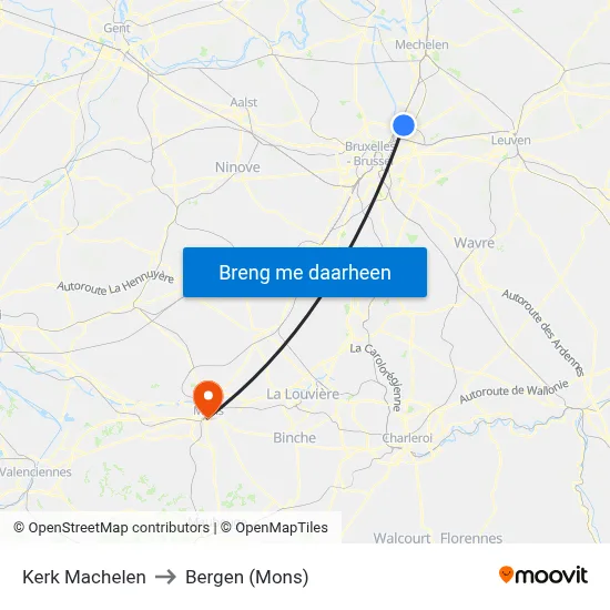 Kerk Machelen to Bergen (Mons) map