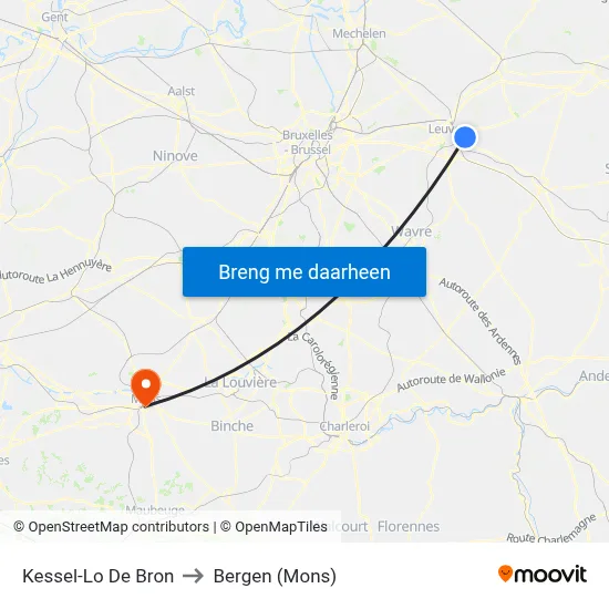 Kessel-Lo De Bron to Bergen (Mons) map