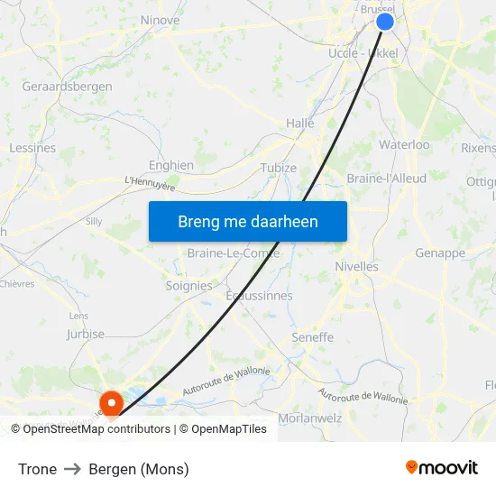 Belgica to Bergen (Mons) map