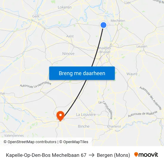 Kapelle-Op-Den-Bos Mechelbaan 67 to Bergen (Mons) map