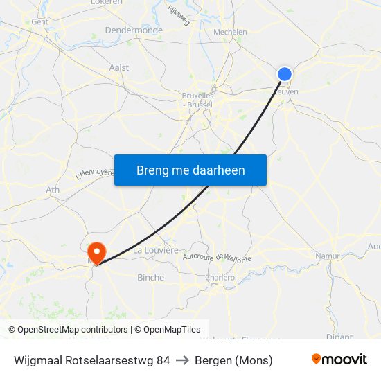 Wijgmaal Rotselaarsestwg 84 to Bergen (Mons) map