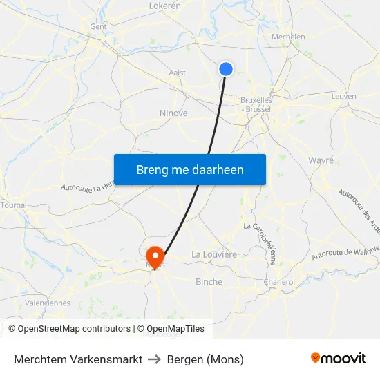 Merchtem Varkensmarkt to Bergen (Mons) map