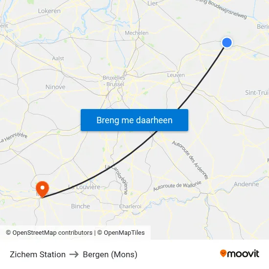 Zichem Station to Bergen (Mons) map