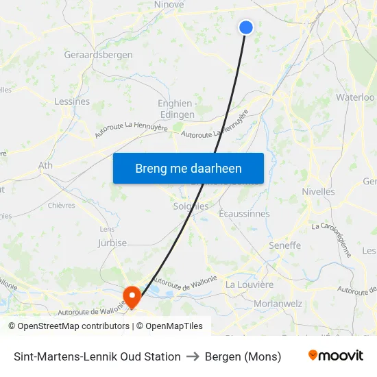 Sint-Martens-Lennik Oud Station to Bergen (Mons) map