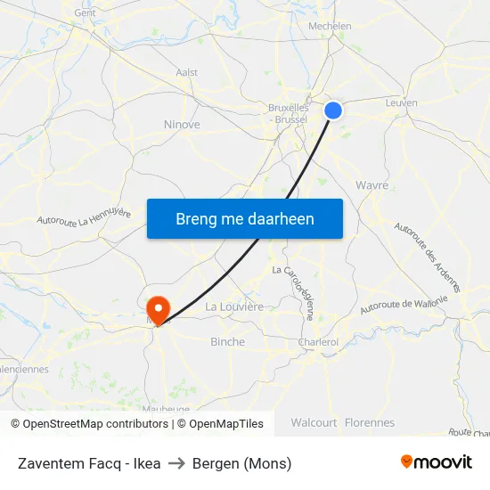 Zaventem Facq - Ikea to Bergen (Mons) map