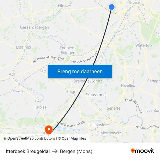Itterbeek Breugeldal to Bergen (Mons) map